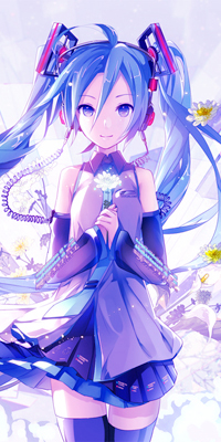 99px.ru аватар Vocaloid Hatsune Miku / Вокалоид Хатсуне Мику с цветком в руках, художник iXima