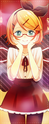 Аватар вконтакте Вокалоид Кагамине Рин / Vocaloid Kagamine Rin в очках улыбается, приложив руки к лицу
