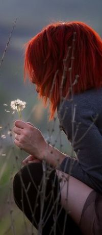 Аватар вконтакте Девушка с яркими волосами с одуванчиком в руке