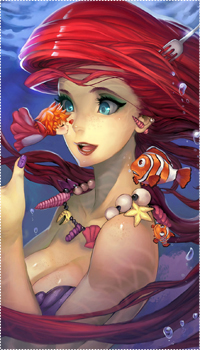Аватар вконтакте Ариэль / Ariel из мультфильма Русалочка / The Little Mermaid удивленно смотрит на рыбку с человеческой головой, которая хочет ее поцеловать