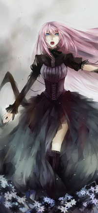 Аватар вконтакте Вокалоид Лука Мегурине / Vocaloid Luka Megurine, одетая в длинное черное платье, art by Aoshiki