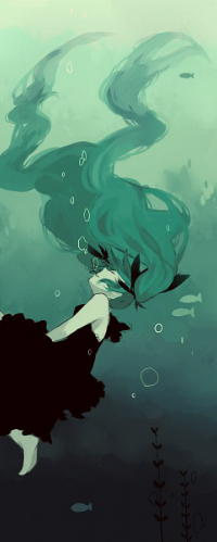 99px.ru аватар Vocaloid Hatsune Miku / Вокалоид Хатсуне Мику в черном платье под водой, арт на песню Deep-Sea Girl