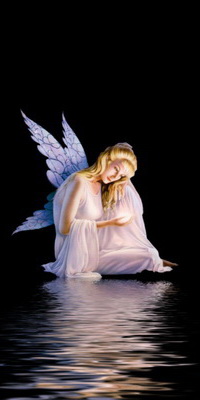 99px.ru аватар Белокурая девушка с крылышками ангела, держащая в руках светящийся, магический шар, сидящая на воде в светящейся лунной дорожке