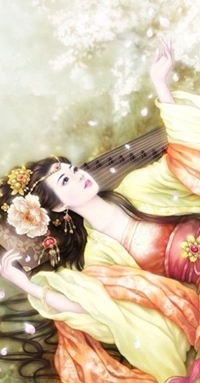 99px.ru аватар Девушка азиатка положила голову на свой музыкальный инструмент