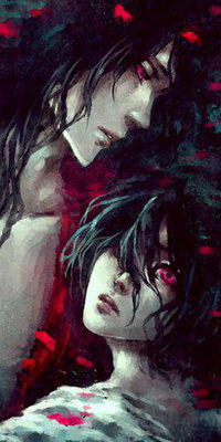 99px.ru аватар Бьякуя Кучики / Byakuya Kuchiki и Рукия Кучики / Rukia Kuchiki из аниме Блич / Bleach, стоящие под падающими красными листьями, художница NanFe