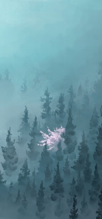 99px.ru аватар Дерево сакуры посреди туманного елового леса, арт мангаки Pixiv Id 843118