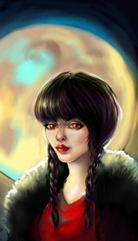 Аватар вконтакте Девушка - вампир с косичками на фоне полной луны, автор TanyaGreece
