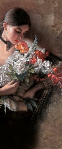 Аватар вконтакте Девушка с цветами в руке, художник Lee Bogle