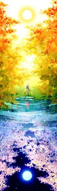 99px.ru аватар Девочка стоит у самой воды на фоне солнечного дня, а в воде отражается ночь с полной луной, арт - микс от Minami Seira