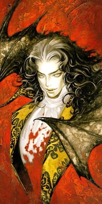 99px.ru аватар Вампир с черными демоническими крыльями, рубаха которого забрызгана кровью, арт художника Ayami Kojima