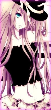 Аватар вконтакте Вокалоид Лука Мегурине / Vocaloid Luka Megurine придерживает правой рукой черную шляпу с бантом