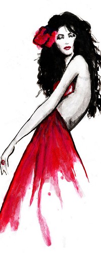 99px.ru аватар Черноволосая девушка в красном платье и розой в волосах