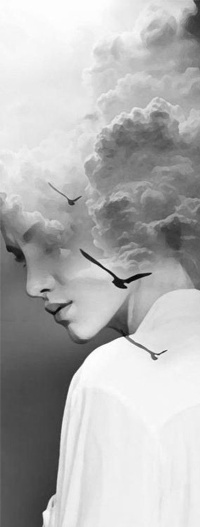 Аватар вконтакте Девушка и облако с птицами, художник Antonio Mora