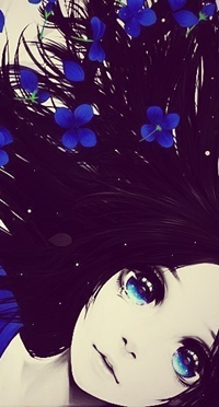 99px.ru аватар Голубоглазая темноволосая девушка, волосы которой усыпаны синими цветами