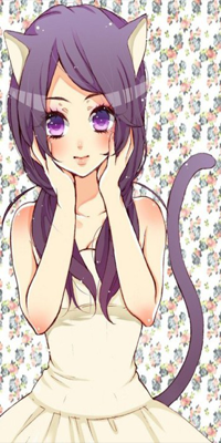 99px.ru аватар Неко - девушка с фиолетовыми волосами и ушками, в платье улыбается