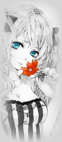 Аватар вконтакте Вокалоид Мику Хатсуне / Vocaloid Miku Hatsune держит в правой руке оранжевый цветок