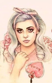 Аватар вконтакте Певица Marina And The Diamonds с бантиком в волосах и с сердечком на лице, рядом флакон в виде сердца со словом Love / Любовь, иллюстрация художницы Хелен Грин / Helen Green