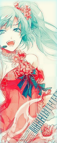 Аватар вконтакте Vocaloid Miku Hatsune / Вокалоид Мику Хацуне поет и играет на гитаре
