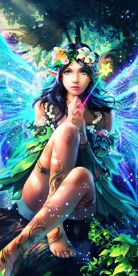 99px.ru аватар Лесная эльфийка - волшебница сидит в лесу, из игры Legend of the Cryptids