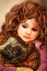 99px.ru аватар Девочка держит завернутого в одеяло котенка