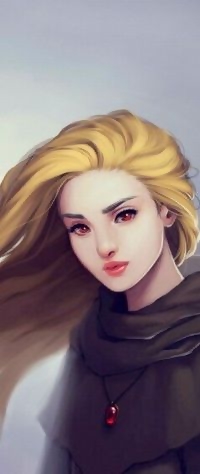 Аватар вконтакте Девушка блондинка с красными глазами и красным кулоном на шее