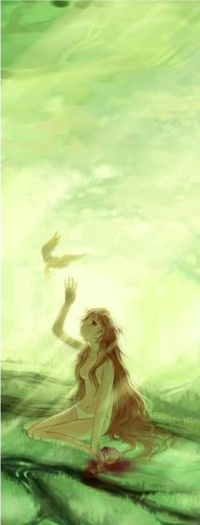 Аватар вконтакте Девушка сиди га траве и тянется к птице, art by silverwing