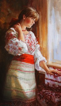 Аватар вконтакте Рисунок девушки в национальном костюме у окна, art by Светлана Демидова