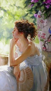 Аватар вконтакте Рисунок девушки с веером в руке, art by Richard S. Johnson