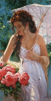 Аватар вконтакте Рисунок девушки с зонтиком и цветами, art by Richard S. Johnson