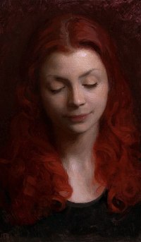 Аватар вконтакте Рисунок рыжеволосой девушки, опустившей глаза вниз, art by Adrian Gottlieb