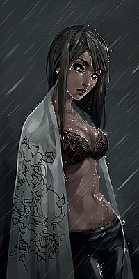 Аватар вконтакте Девушка в бюстгальтере и белой накидке, стоит под дождем, художник echoes1