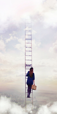 99px.ru аватар Девушка поднимается по лестнице к облакам с сумкой в руках, by eulalievarenne