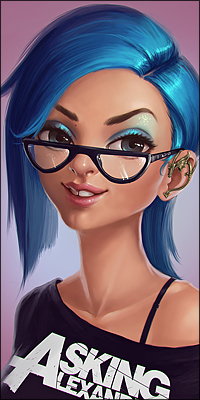 99px.ru аватар Девушка с голубыми волосами в очках, в кофте с названием музыкальной группы Asking Alexanria