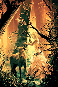 Аватар вконтакте Девушка играет на струнах. натянутых на рога оленя, art Cyril Rolando
