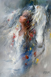 Аватар вконтакте Девушка и белая лошадь, art Willem Haenraets