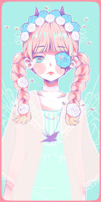 99px.ru аватар Девушка с рожками и цветком на глазу, art by AyameShiroi