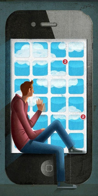 99px.ru аватар Парень - узник своего телефона смотрит на небо в белых облаках