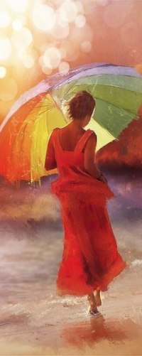 99px.ru аватар Девушка идет по берегу моря под разноцветным зонтом, art by Anna V. Rossen