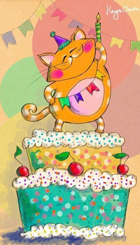 99px.ru аватар Рыжий кот стоит на праздничном торте, by Nadiya Kushnir