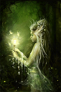 99px.ru аватар Ночь. Девушка-эльф в руках держит светящийся шар, на волшебный свет слетаются мотыльки
