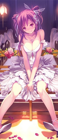 99px.ru аватар Девушка с розовыми волосами в свадебном платье сидит на скамейке