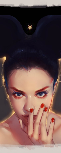 Аватар вконтакте Девушка с ушами Микки Мауса дотронулась рукой до лица, art by Peter Xiao