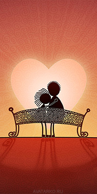 99px.ru аватар Влюбленные сидят на скамейке на фоне сердца