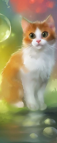 Аватар вконтакте Кошка смотрит на мыльный пузырь, художник Apofiss