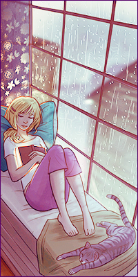 99px.ru аватар Девушка, положив книгу на грудь, уснула на подоконнике возле окна, за которым идет дождь, рядом спит серый полосатый кот