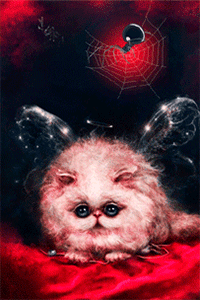 99px.ru аватар Над пушистым котом с прозрачными крыльями сидит паук на паутине и ловит пролетающую муху