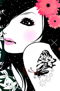 Аватар вконтакте Девушка с цветами в волосах с бабочкой-тату на плече