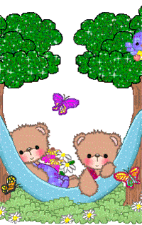 99px.ru аватар Мишки Тедди с букетиком цветов отдыхают в гамаке