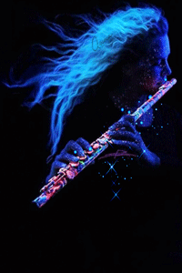 99px.ru аватар Девушка в неоновом свете, играет на флейте