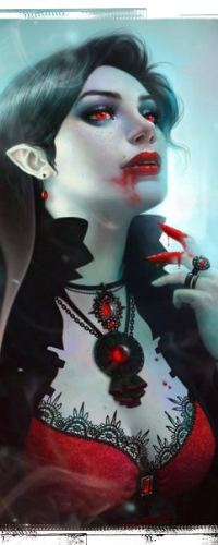 99px.ru аватар Вампирша с окровавленными пальцами и ртом устремила взгляд вверх, арт художницы Viccolatte (Viktoria Gavrilenko)